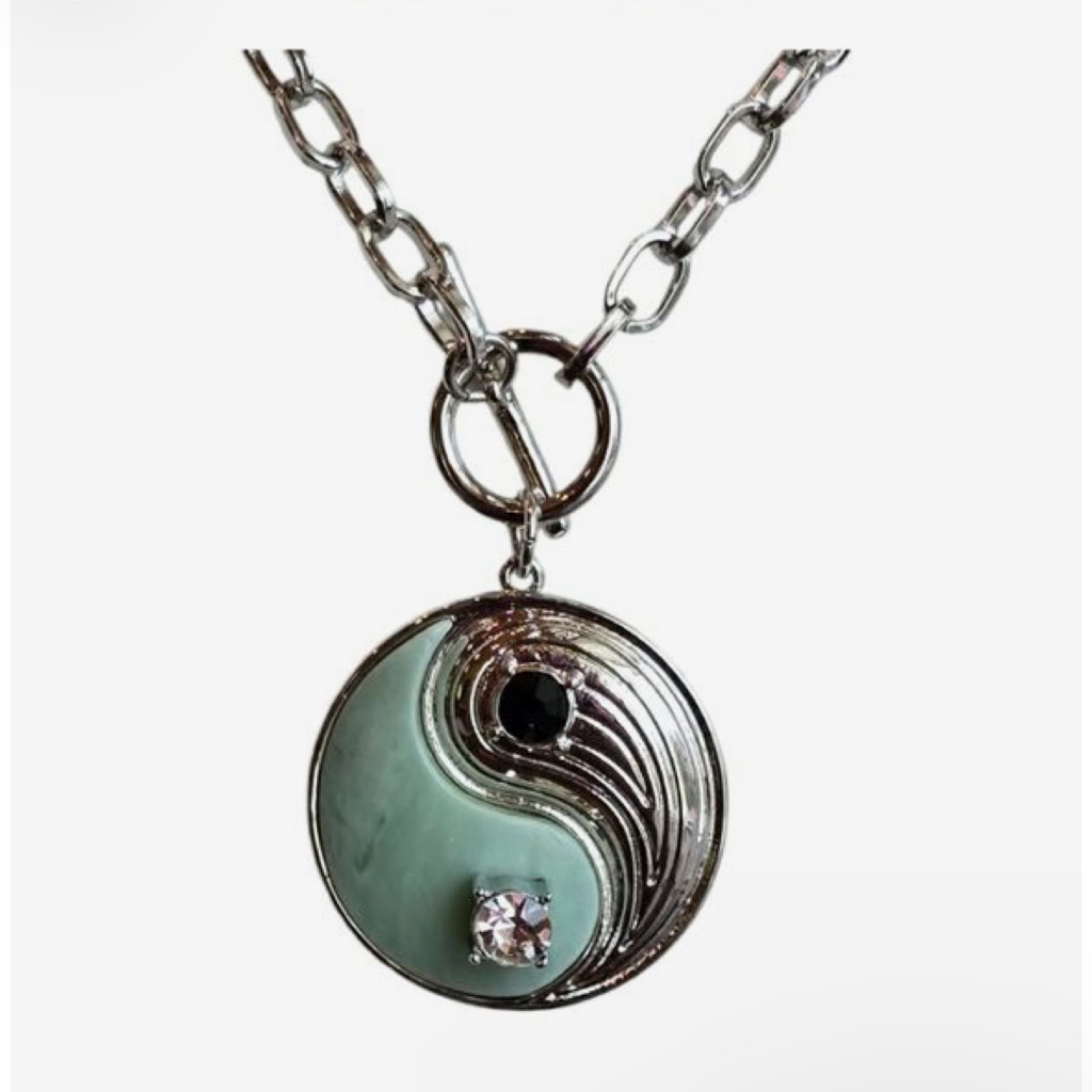 Christian Siriano Ying Yang Silvertone Chain Link Necklace Nwt 29$